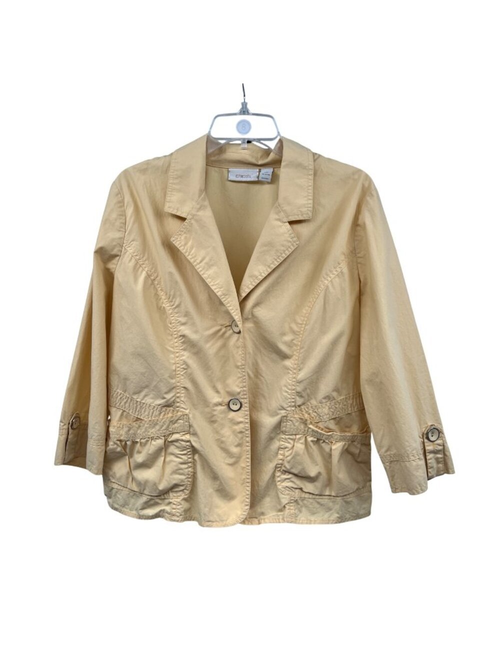 Chico's Womens Lightweight Jacket Button Up 3/4 Sleeve Yellow Size Medium